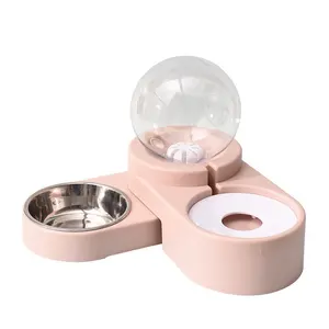 Pet Supplies Plastic Stainless Steel Pet Double Bowls Pet Bowl Water Dispenser