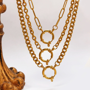 Colliers à chaînes fines en acier inoxydable plaqué or 18 carats PVD, étanches, avec fermoir <span class=keywords><strong>marin</strong></span> à ressort, chaîne trombone pour breloques DIY - Product Image 2