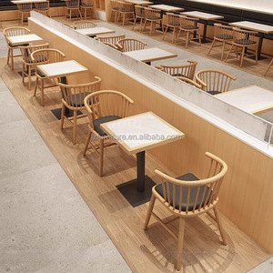 Fast Food Oak Booth Benches Sofa Coffee Shop square Commercial Cafe Wood <b>Restaurant</b> Furniture Table and Chair Booth Seating <b>Set</b> - Product Image 5