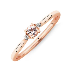 Anillo de Compromiso MaiYi con Morganita, Oro Sólido de 14K, Diamante Champagne, Anillo de Moissanita - Product Image 5