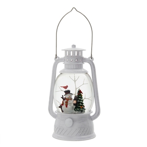 Linterna Blanca Navideña con Muñeco de Nieve y Árbol, Luz LED, Efecto de Agua Giratoria, Temporizador de 6 Horas, 3 Pilas AA - Product Image 4