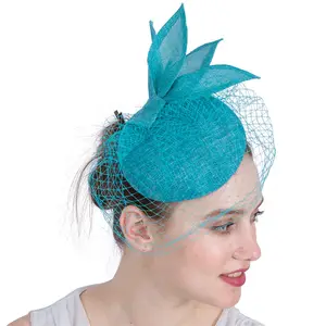 Wholesale fascinator hats gauze light blue top hat bridal headwear personal photo wedding photography gauze fascinator hair hat