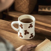 Mug isotherme en céramique de 380 ml avec couvercle, motif ours, double paroi, pour café, thé, lait, bureau, maison, cadeau, vaisselle