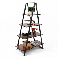 Étagère pliante en fer noir à quatre niveaux, étagère de rangement triangulaire autoportante, revêtement poudré, 44 x 88 x 146 cm, salon