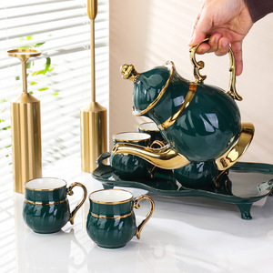 Ensemble de vaisselle nordique en céramique, plateau élégant et de grande valeur, théière créative peinte à l'or pour usage domestique, vente en gros du fabricant - Product Image 3