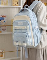Ensemble de sacs d'école unisexe personnalisés avec logo OEM, 2 en 1, sac à dos en polyester, sac fourre-tout à carreaux, fermeture éclair, résistant à l'eau, prix d'usine en gros, MOQ