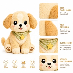 Offre Spéciale : Peluche Chiot Doré Personnalisée, <span class=keywords><strong>Chien</strong></span> en Peluche Doux avec Bandana à Carreaux Verts et Pendentif Étoile pour Cadeau Enfant, Fabrication OEM - Product Image 3