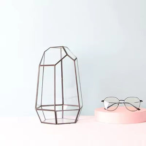 Roses de mariage artificielles en métal motifs divers terrarium en verre or rose et cuivre motif géométrique vase de table style art déco - Product Image 2