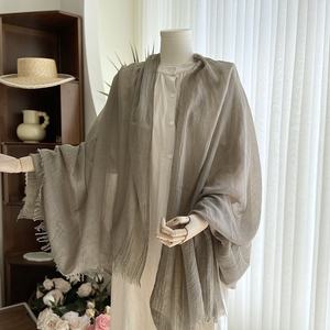 Kadın yaz pamuk keten düz renk uzun şal japon kore sanat plaj tül eşarp güneş koruyucu seyahat eşarp geleneksel - Product Image 3