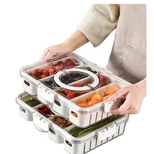 Trái Cây Thịt Lưu Trữ Container Phòng Ăn Nhà Bếp 4 Ngăn Snackle Hộp Đa Chức Năng Chia Nhựa Lưu Trữ Container Với Nắp