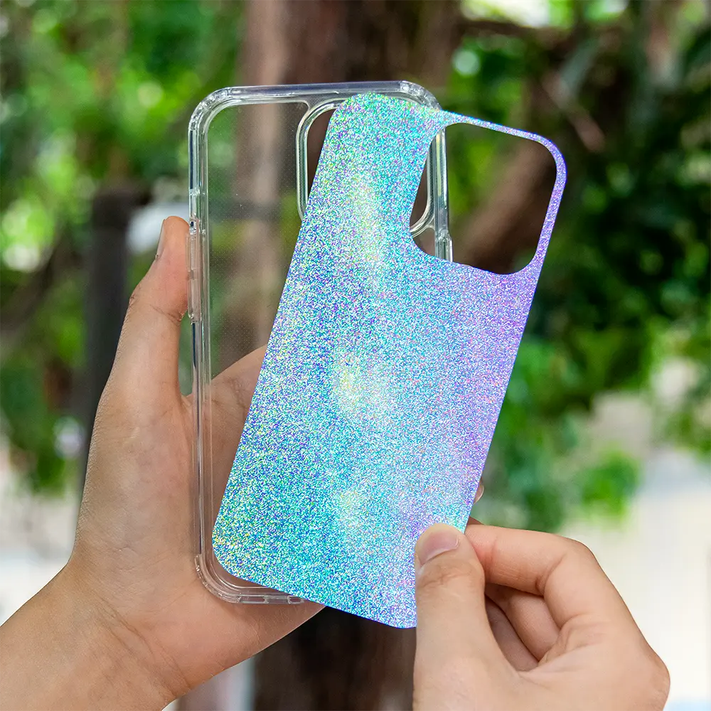 Laser Card For Iphone 11 12 13 14 Pro Max Mini Laser Paper For Iphone Xr Xs 8 Plus Clear Case Back Decorative Glitter Sticker
