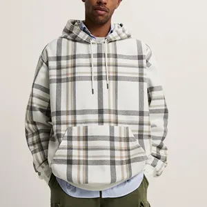 OEM custom men 100% cotton pullover oversized baggy checked hoodies