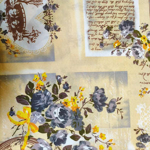 Tela cepillada epistolar floral retro de base beige. Ventas directas del fabricante. Transpirable y resistente al desgaste - Product Image 1