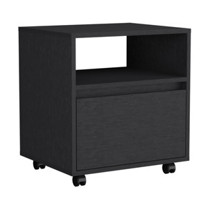 Nightstand 20 H With One <b>Open</b> Shelf 1 Drawer And Casters Black - Product Image 2