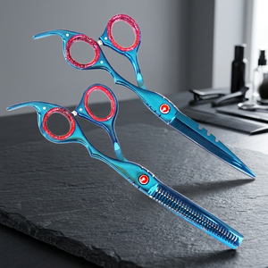 Ciseaux de coiffure professionnels en acier japonais VG10 avec revêtement en titane, ciseaux de barbier en titane, ciseaux bleus - Product Image 1