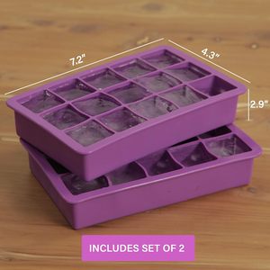 Elbee Home Lot de <span class=keywords><strong>2</strong></span> moules à glaçons en silicone violet écologique Plateau flexible de 15 cubes de glace à whisky réutilisable de qualité alimentaire sans BPA - Product Image 2
