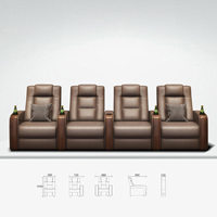 Sièges de cinéma professionnels 4 places, fauteuil de cinéma électrique 3 places avec charge USB et porte-gobelets pour résidence haut de gamme