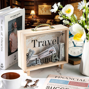 Hucha de madera para viajes, caja de ahorro decorativa con <span class=keywords><strong>mapa</strong></span> <span class=keywords><strong>del</strong></span> <span class=keywords><strong>mundo</strong></span>, regalo para amantes de los viajes - Product Image 3