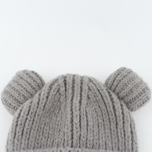 Couleur unie Mignon Petit Ours Enfant Bonnets Tricoté Chapeau Épaissir Chaud Doux Stretch Crâne Cap Personnalisez Votre Logo - Product Image 3