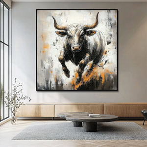 Décoration murale suspendue, toile texturée faite à la main, taureau abstrait, vache des Highlands, art moderne, peinture d'animaux - Product Image 5