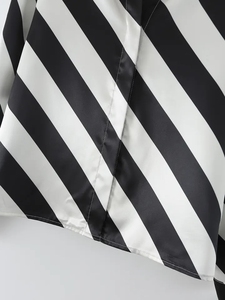 <strong>Black</strong> <strong>and</strong> <strong>White</strong> Color <strong>Long</strong> <strong>Sleeve</strong> Buttons up <strong>Striped</strong> Print Turn Down Collar Casual <strong>Tops</strong> for Ladies - Product Image 5