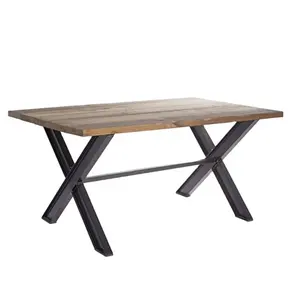 Industrial Vintage Furniture Dining Table Solid Mango Wooden Top with Metal Iron Base X Design Legs Table for Home and Hotel