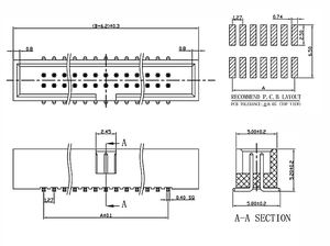 מחבר זכר מסוג SMT ישר, שורה אחת או שתיים, 0.54 2 1.0 0.8 3.96 5.08 1.27 מ\\\"מ, להתקנה בין לוחות. - Product Image 3