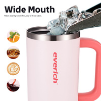 Gobelet isotherme classique écologique de 30 oz en acier inoxydable 304, anti-fuite, à double paroi, avec paille en silicone et poignée