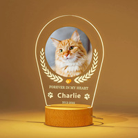 Ornement lumineux d'ambiance en acrylique pour commémoration d'animaux de compagnie, à personnaliser avec photo, base en bois imprimée en couleur