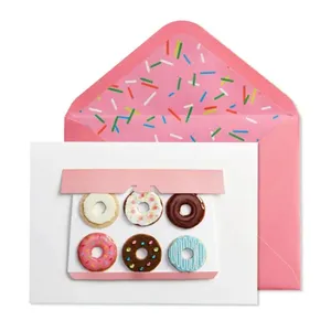 Tatlı tema zarf benzersiz ambalaj ve baskı ürün ile 2024 Donut kabartma doğum günü kartı