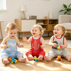 Vestiti per Neonati e Bambini, Tutina in Cotone Estiva Senza Maniche, Chiusura con Bottoni, 6-18 <span class=keywords><strong>Mesi</strong></span>, <span class=keywords><strong>Abbigliamento</strong></span> per Neonati - Product Image 1