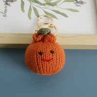 Gantungan Kunci Rajut Buatan Tangan Warna Oranye, Hiasan Tas Rajut Buah-buahan, Buah Rajut Buatan, Labu, Dekorasi Halloween, Dekorasi Panen, Thanksgiving