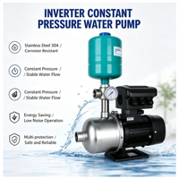 Pompe de surpression à pression constante en acier inoxydable 304, commande entièrement automatique VFD, moteur triphasé, réservoir sous pression, 1,5 CV, OEM 0,5 CV