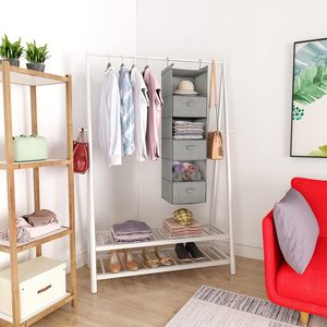 Hanging Closet Organizer 6 Tier Foldable Storage <b>Shelf</b> With <b>Hooks</b> For Bedroom Clothes Organization Light Grey - Product Image 6