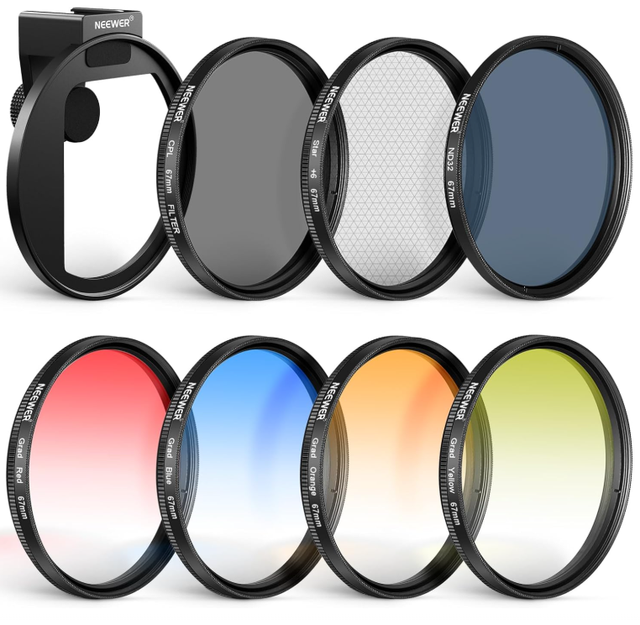67mm Clip on Phone Filter Kit Cold Shoe Clip CPL ND32 6 Point Star Graduated Color for iPhone 17 16 16e 15 Samsung S25 Ultra S24