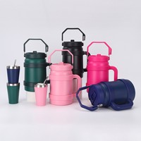 Juego de 2 piezas de Yerba Mate aislado de acero inoxidable de 50Oz y 5oz, juego de jarra de botella de agua al vacío grande con pajita de mango para viajes de Camping