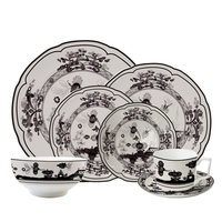 Service de table vintage en porcelaine fine Chinoiserie Sauge Noire, assiette de présentation en céramique à motif floral rétro, tasse à café et bol en porcelaine pour hôtel