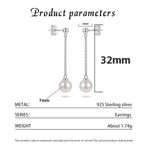 Pendientes de Perlas de Concha, Plata de Ley S925, Redondos, Blancos, Joyería para Mujer, Hipoalergénicos, Venta al por Mayor, Suministro a Granel - Product Image 6