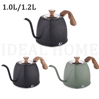 Bouilloire à café et thé grise pour cuisinière, 1L 1.2L, en acier inoxydable 304, avec bec col de cygne et poignée en bois, pour le camping