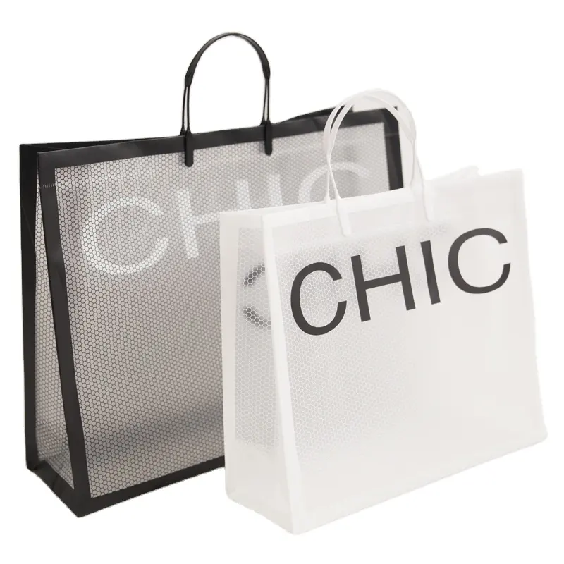 Moda özel Pvc kaplı alışveriş çantaları ambalaj siyah vinil kaplama şeffaf pvc taşıma çantası