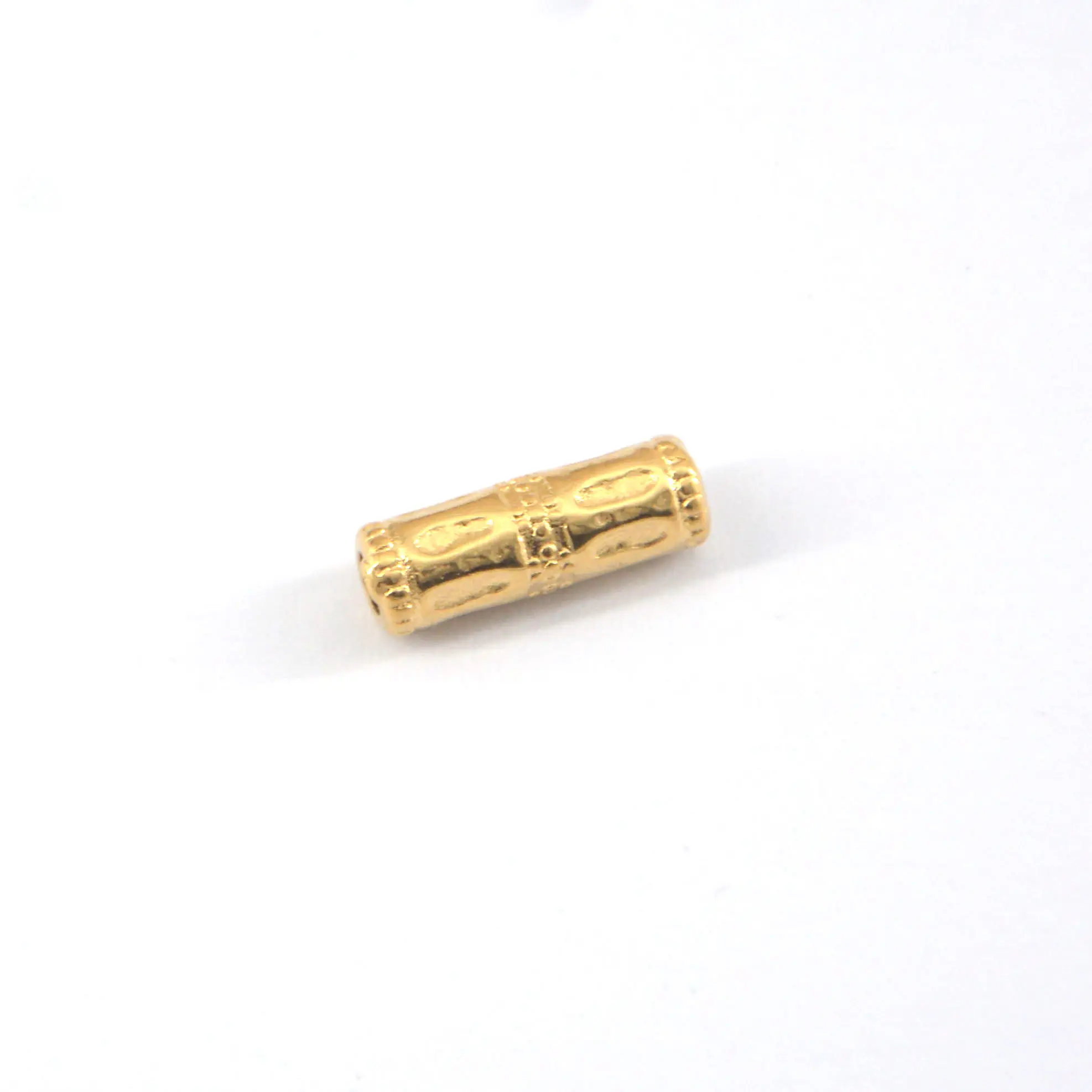 Oluklu boru boncuk 4.5mm x 13 mm uzun yuvarlak paslanmaz çelik boncuk altın kaplama