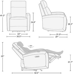 Sillón Reclinable Pequeño de Cuero Sintético Watson Whitely para Autocaravana, Sofá Reclinable sin Espacio entre Paredes, Reposacabezas Eléctrico, Cargador Tipo C, Asiento para Cine en Casa - Product Image 3