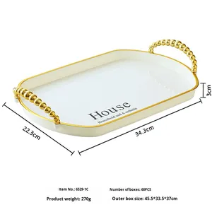 Sang Trọng Hiện Đại Khay Với Đôi Tai Hình Bầu Dục Màu Trắng Vàng Khay Tổ Chức Cho Chén Trà Đồ Dùng Nước Trái Cây Cho Nhà Sử Dụng Các Bên - Product Image 2
