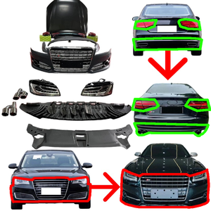 Kit de mise à niveau Plug-and-play pour <span class=keywords><strong>Audi</strong></span> <span class=keywords><strong>A8</strong></span> vers le style S8, pare-chocs avant, phares LED, calandre, capot, aileron, à un <span class=keywords><strong>prix</strong></span> spécial très bas. - Product Image 1