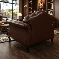 Klassisches Amerikanisches Vintage-Sofa-Set aus Gestepptem Leder mit Massivholz-Geschnitztem Rahmen für Villa-Wohnzimmer Hochwertige Wohnmöbel