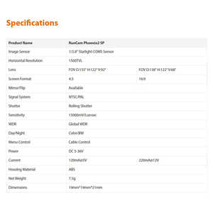 Caméra FPV Runcam Phoenix 2 SP 1500TVL FreeStyle V3 Haute Résolution Pièces de Drone Télécommandé Accessoires de Drone de Course 48g kg - Product Image 2