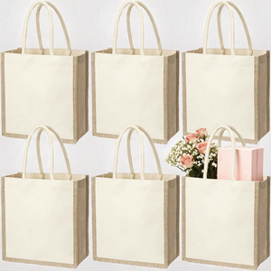 Custom Jute Canvas <b>Tote</b> <b>Bag</b> Reusable <b>Hessian</b> Burlap Shopping <b>Bag</b> with Zipper Handle for Daily Travel - Product Image 2
