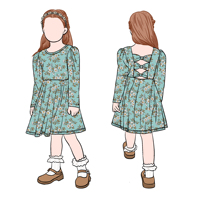 Populaire Nouveau Design Automne Floral Motif Personnalisé Manches Longues Bouffantes Enfants Filles Robe avec Noeud Arrière