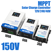 Contrôleur de charge solaire MYAMi MPPT 150V 100A 60A 30A réglable 12V 24V 48V LCD pour batteries au plomb/lithium, efficacité de 99%