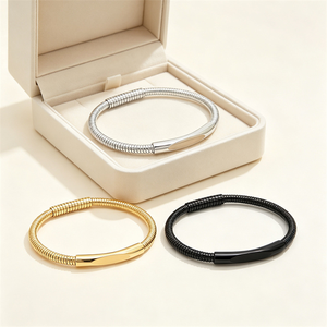 Bracelet manchette ouvert en acier inoxydable plaqué or pour femme, motif serpent géométrique classique - Product Image 2